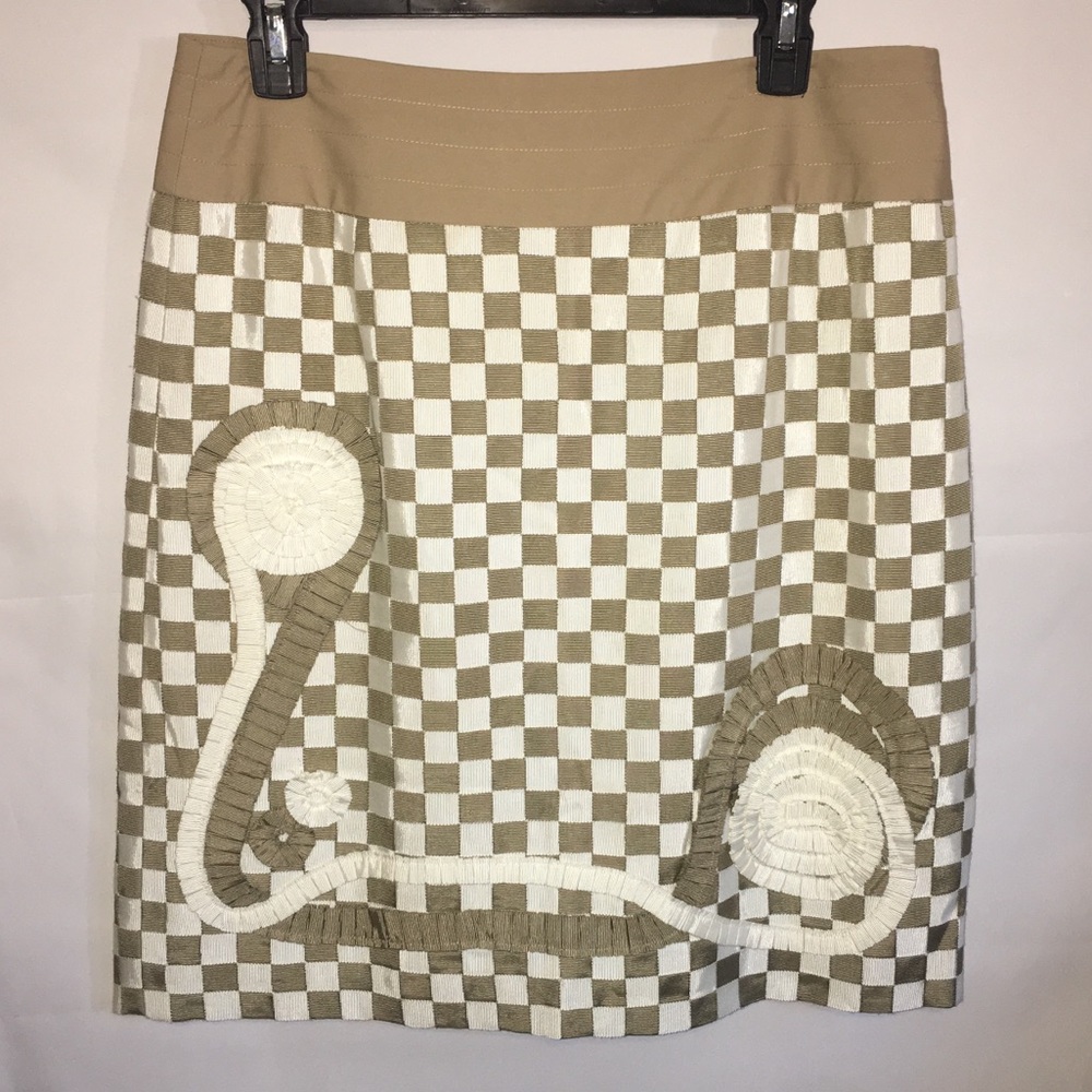 Etcetera Tan and White Checkered Skirt